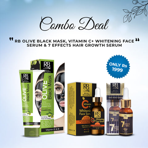 Buy RB 7 Effect Hair Growth Serum, RB Olive Black Mask & RB Vitamin C Whitening face serum